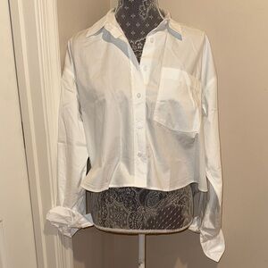 Jcrew cropped White Button-Up Women's Top oversize size small NWT